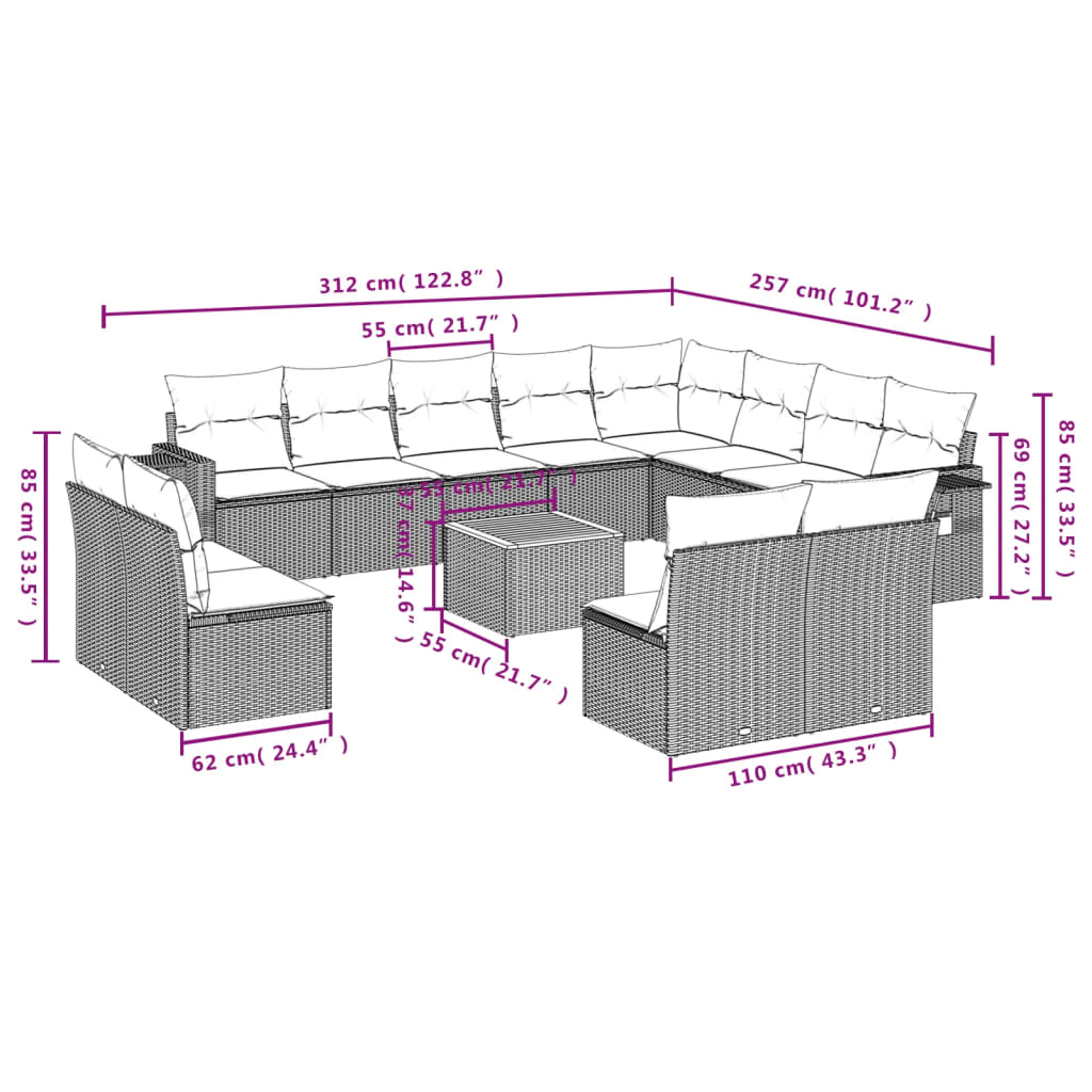 13-delige Loungeset met kussens poly rattan zwart is nu te koop bij PeponiXL, paradijselijk wonen!