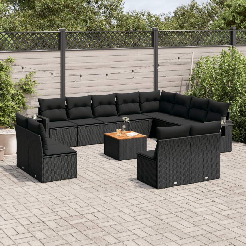 13-delige Loungeset met kussens poly rattan zwart is nu te koop bij PeponiXL, paradijselijk wonen!