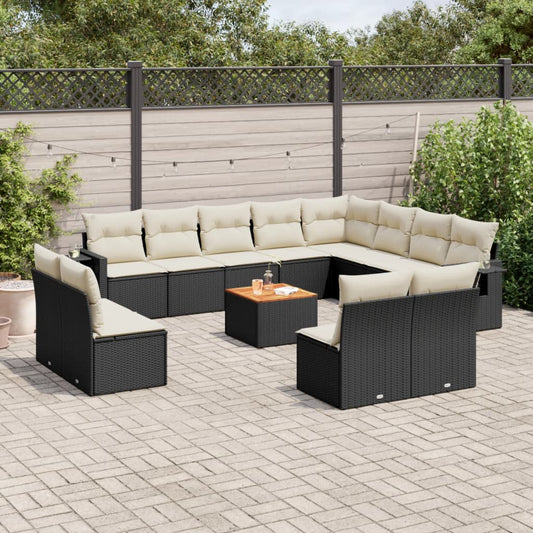 13-delige Loungeset met kussens poly rattan zwart is nu te koop bij PeponiXL, paradijselijk wonen!