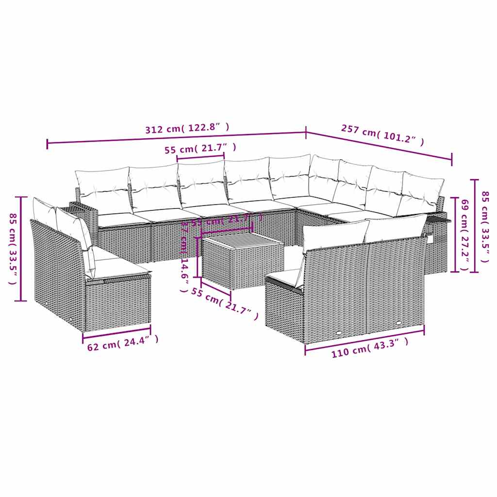 13-delige tuinbankset met kussens van zwart polyrotan is nu te koop bij PeponiXL, paradijselijk wonen!