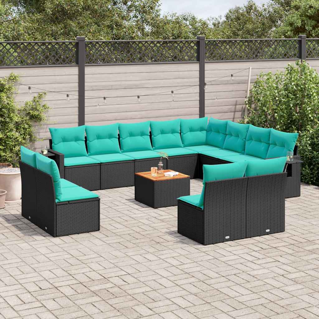 13-delige tuinbankset met kussens van zwart polyrotan is nu te koop bij PeponiXL, paradijselijk wonen!