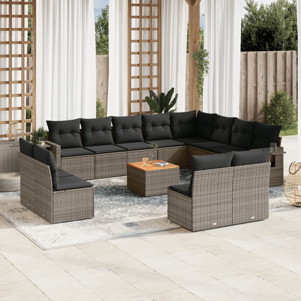 13-delige Loungeset met kussens poly rattan grijs is nu te koop bij PeponiXL, paradijselijk wonen!