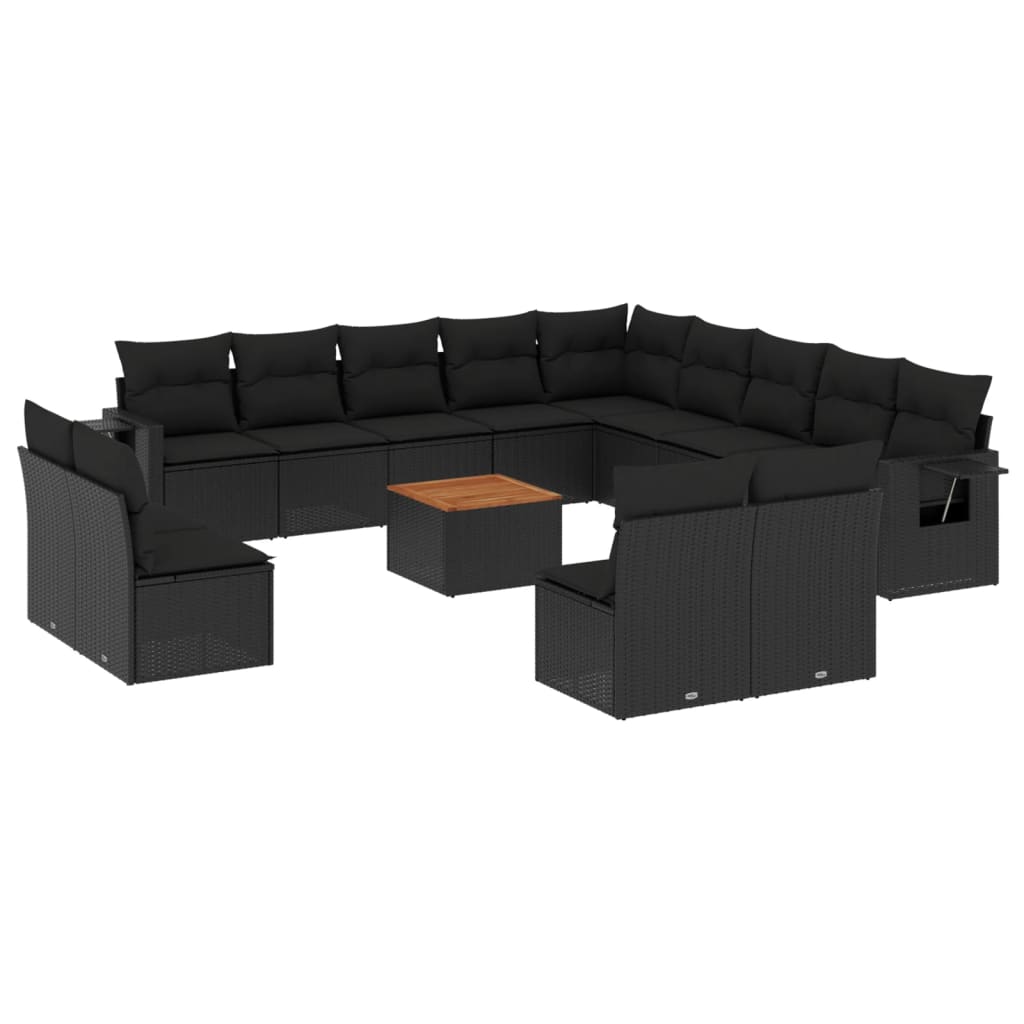 14-delige Loungeset met kussens poly rattan zwart is nu te koop bij PeponiXL, paradijselijk wonen!