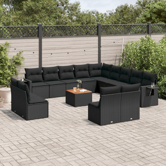 14-delige Loungeset met kussens poly rattan zwart is nu te koop bij PeponiXL, paradijselijk wonen!