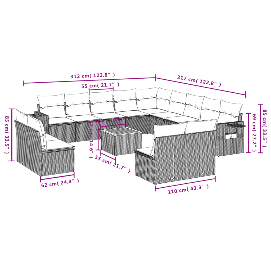 14-delige Loungeset met kussens poly rattan zwart is nu te koop bij PeponiXL, paradijselijk wonen!