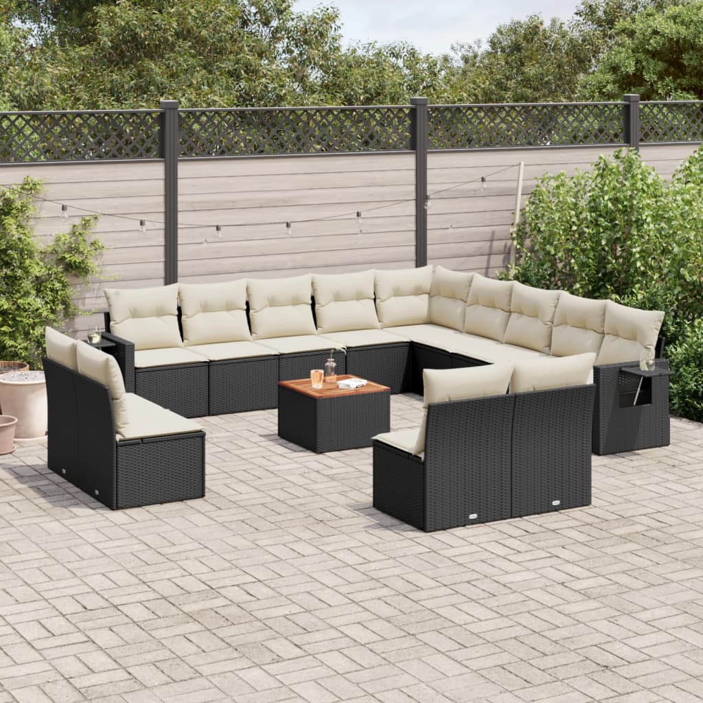 14-delige Loungeset met kussens poly rattan zwart is nu te koop bij PeponiXL, paradijselijk wonen!