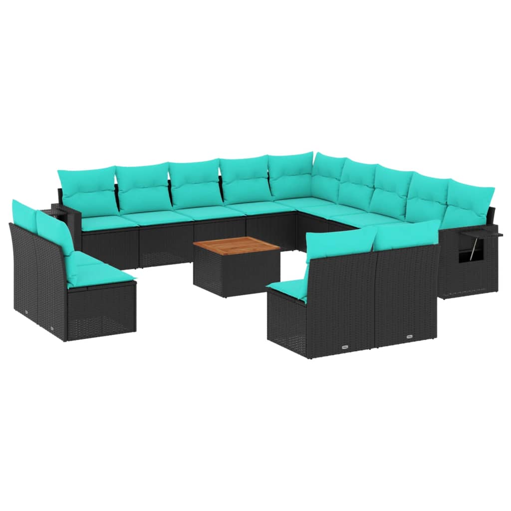 14-delige tuinbankset met kussens van zwart polyrotan is nu te koop bij PeponiXL, paradijselijk wonen!