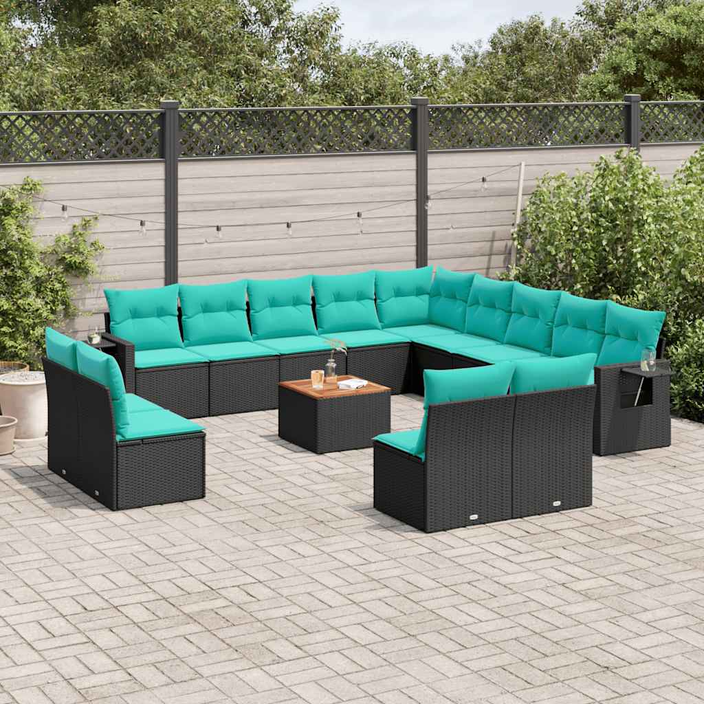 14-delige tuinbankset met kussens van zwart polyrotan is nu te koop bij PeponiXL, paradijselijk wonen!
