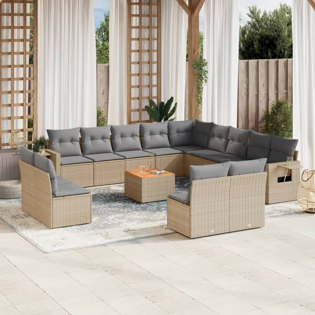 14-delige Loungeset met kussens poly rattan beige is nu te koop bij PeponiXL, paradijselijk wonen!