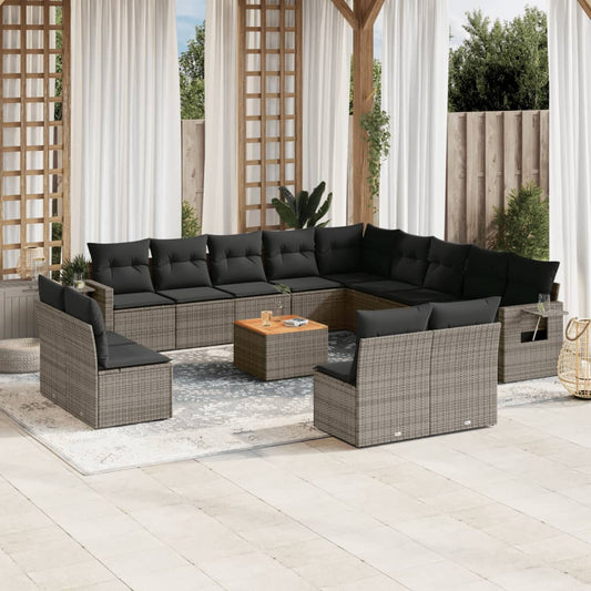 14-delige Loungeset met kussens poly rattan grijs is nu te koop bij PeponiXL, paradijselijk wonen!