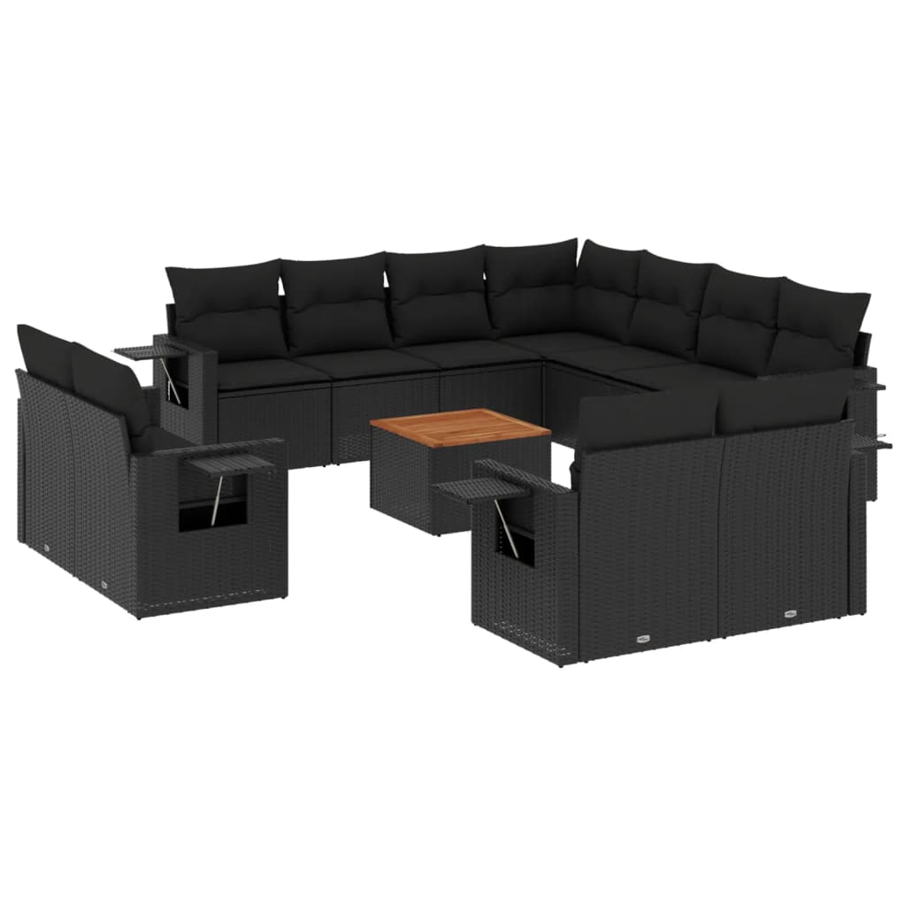 12-delige Loungeset met kussens poly rattan zwart is nu te koop bij PeponiXL, paradijselijk wonen!