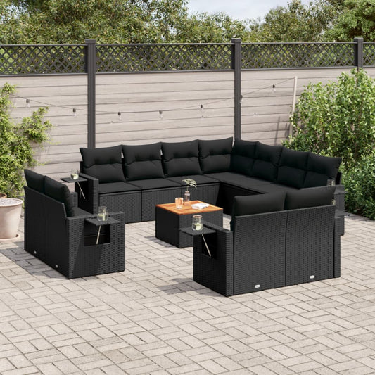 12-delige Loungeset met kussens poly rattan zwart is nu te koop bij PeponiXL, paradijselijk wonen!