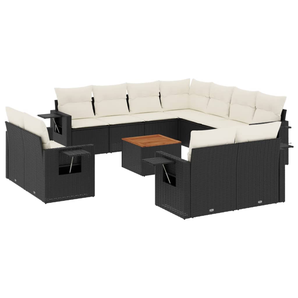 12-delige Loungeset met kussens poly rattan zwart is nu te koop bij PeponiXL, paradijselijk wonen!