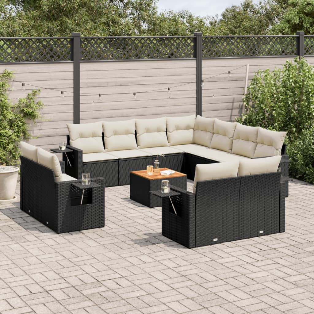 12-delige Loungeset met kussens poly rattan zwart is nu te koop bij PeponiXL, paradijselijk wonen!