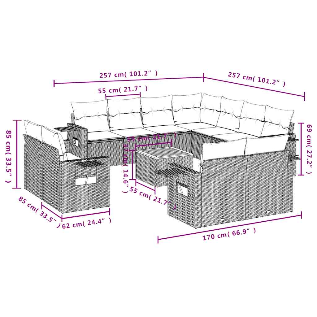 12-delige tuinbankset met kussens van zwart polyrotan is nu te koop bij PeponiXL, paradijselijk wonen!