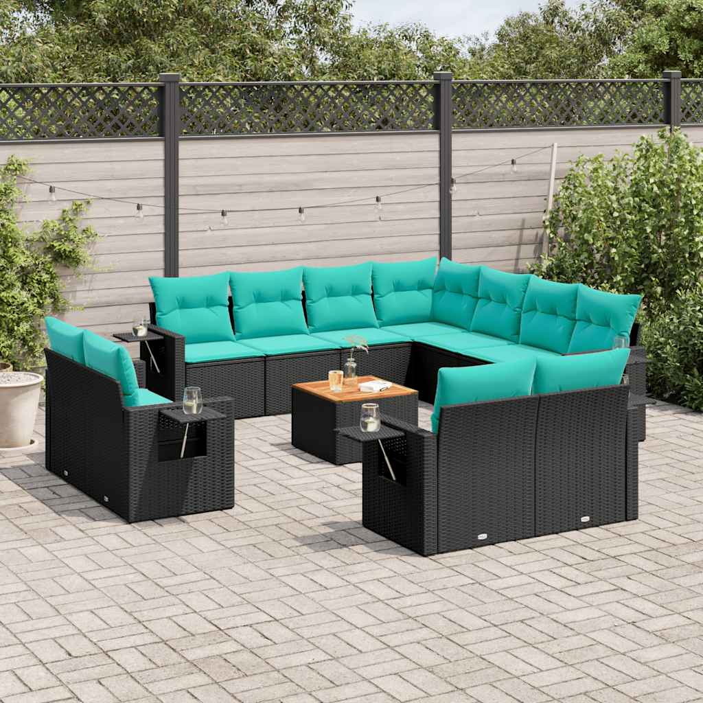 12-delige tuinbankset met kussens van zwart polyrotan is nu te koop bij PeponiXL, paradijselijk wonen!