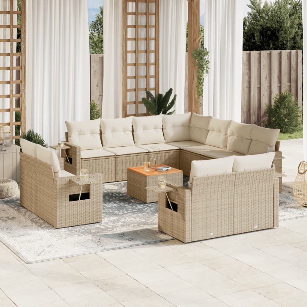 12-delige Loungeset met kussens poly rattan beige is nu te koop bij PeponiXL, paradijselijk wonen!