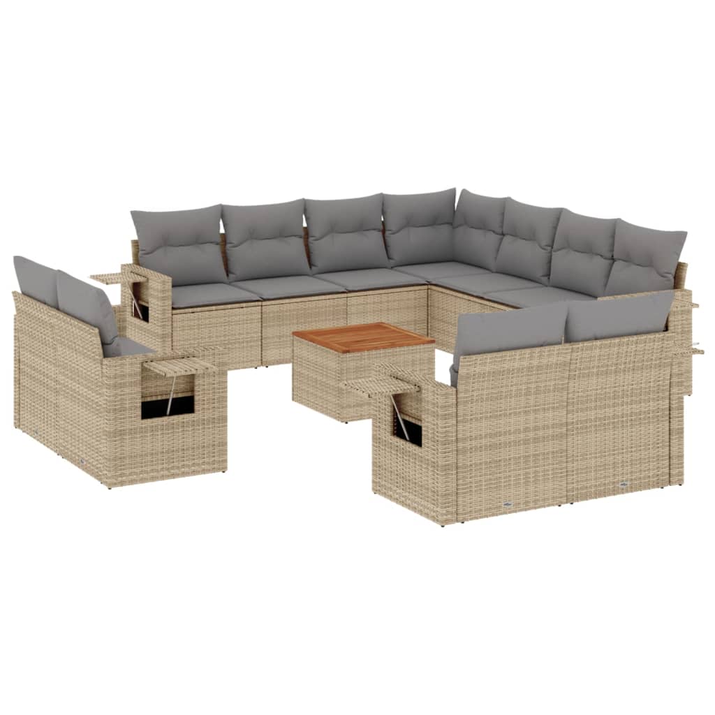 12-delige Loungeset met kussens poly rattan beige is nu te koop bij PeponiXL, paradijselijk wonen!