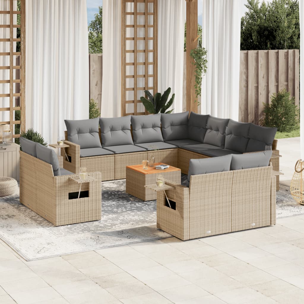 12-delige Loungeset met kussens poly rattan beige is nu te koop bij PeponiXL, paradijselijk wonen!