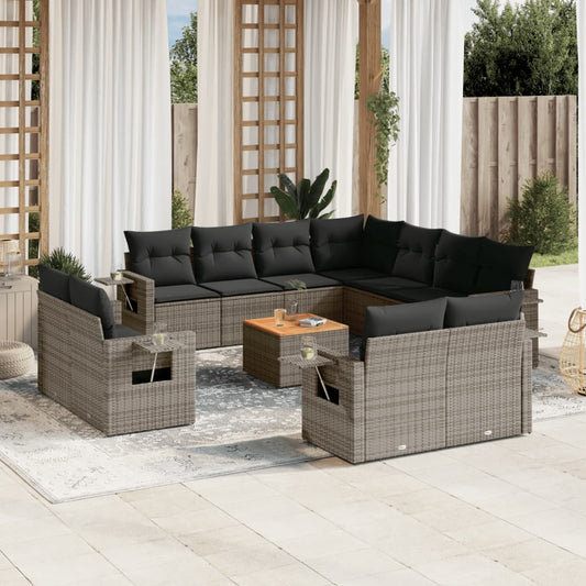 12-delige Loungeset met kussens poly rattan grijs is nu te koop bij PeponiXL, paradijselijk wonen!