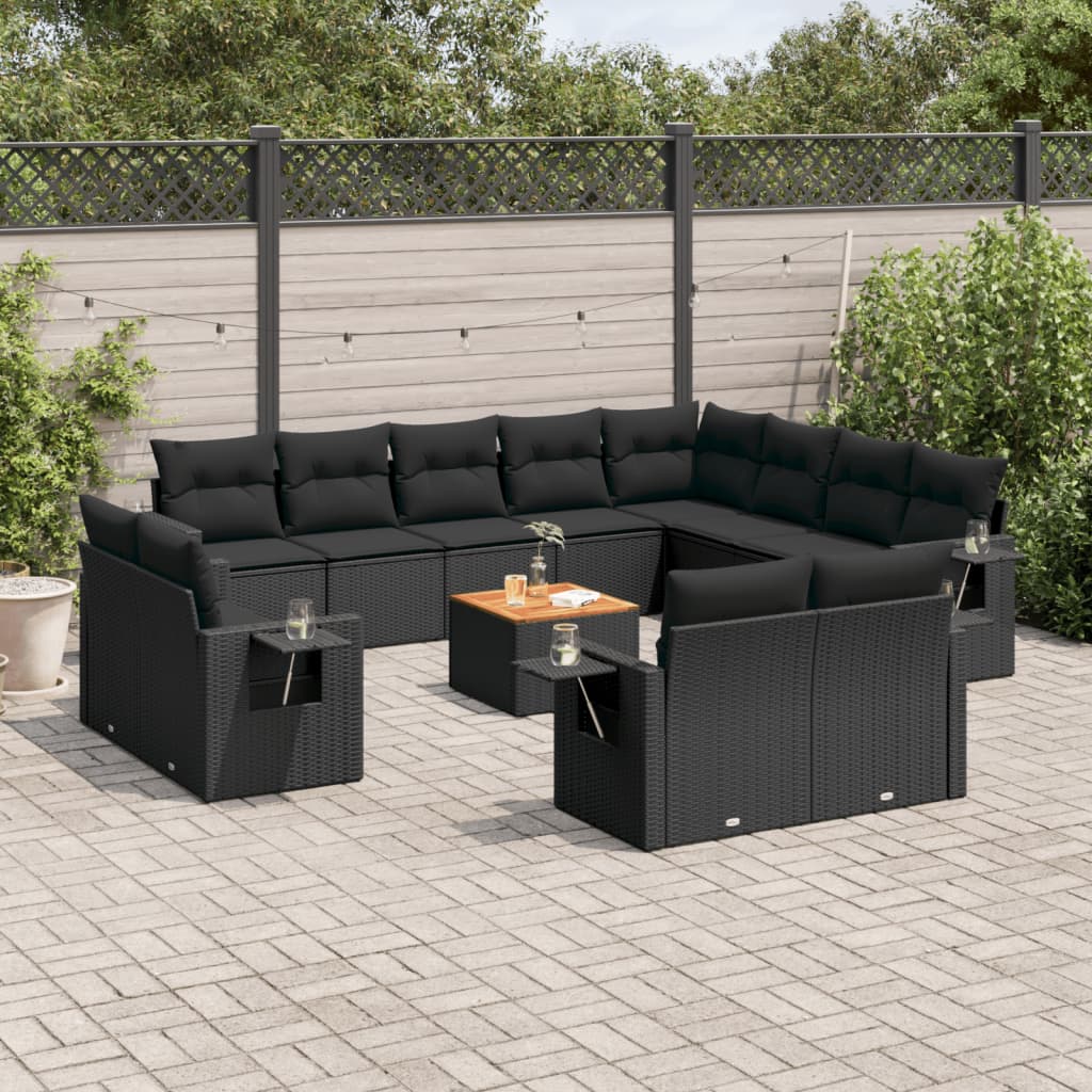 13-delige Loungeset met kussens poly rattan zwart is nu te koop bij PeponiXL, paradijselijk wonen!