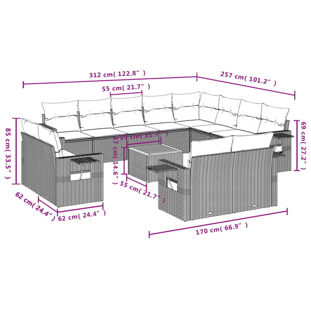 13-delige Loungeset met kussens poly rattan zwart is nu te koop bij PeponiXL, paradijselijk wonen!