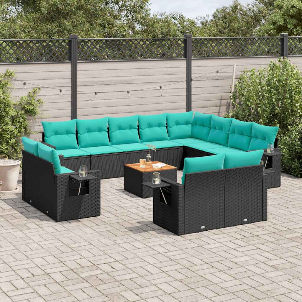 13-delige tuinbankset met kussens van zwart polyrotan is nu te koop bij PeponiXL, paradijselijk wonen!