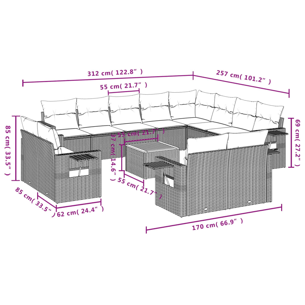 13-delige Loungeset met kussens poly rattan beige is nu te koop bij PeponiXL, paradijselijk wonen!