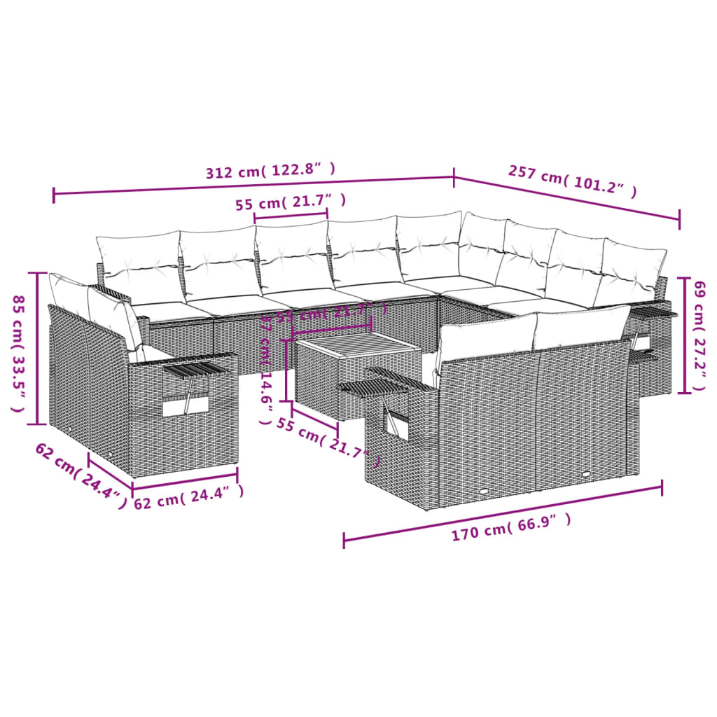 13-delige Loungeset met kussens poly rattan grijs is nu te koop bij PeponiXL, paradijselijk wonen!