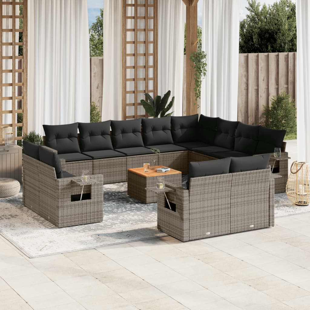 13-delige Loungeset met kussens poly rattan grijs is nu te koop bij PeponiXL, paradijselijk wonen!