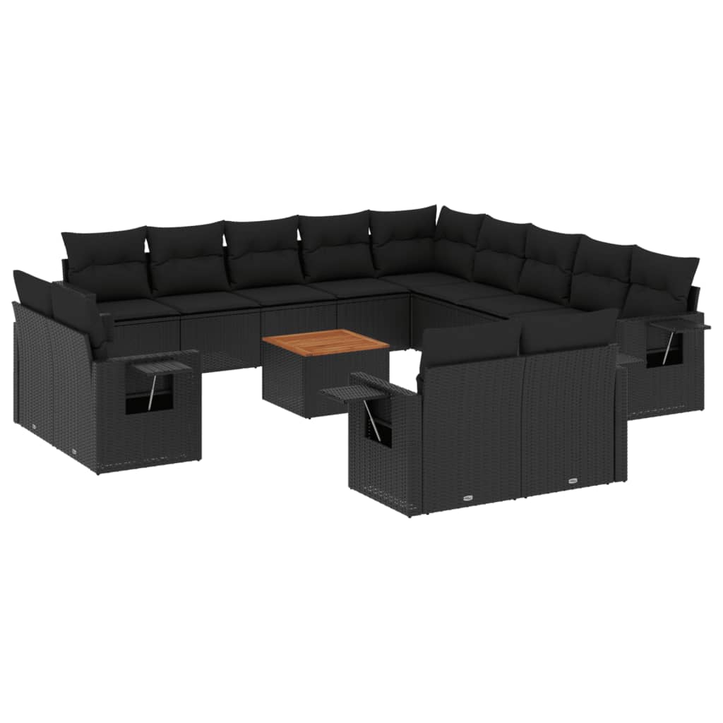 14-delige Loungeset met kussens poly rattan zwart is nu te koop bij PeponiXL, paradijselijk wonen!