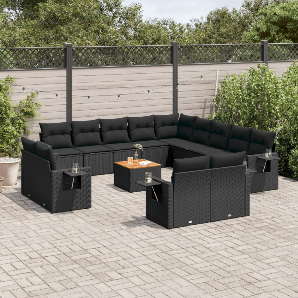 14-delige Loungeset met kussens poly rattan zwart is nu te koop bij PeponiXL, paradijselijk wonen!