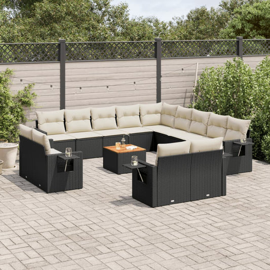 14-delige Loungeset met kussens poly rattan zwart is nu te koop bij PeponiXL, paradijselijk wonen!