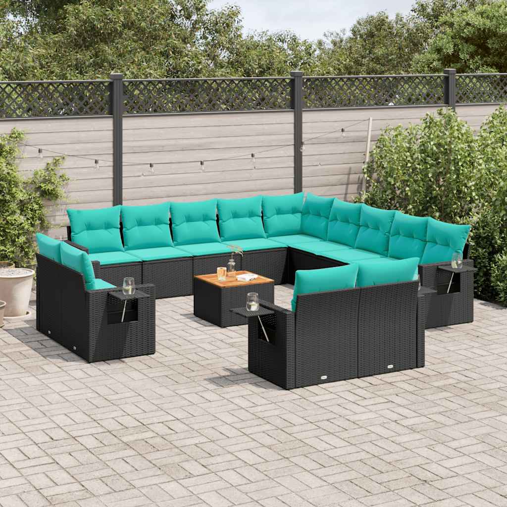14-delige tuinbankset met kussens van zwart polyrotan is nu te koop bij PeponiXL, paradijselijk wonen!