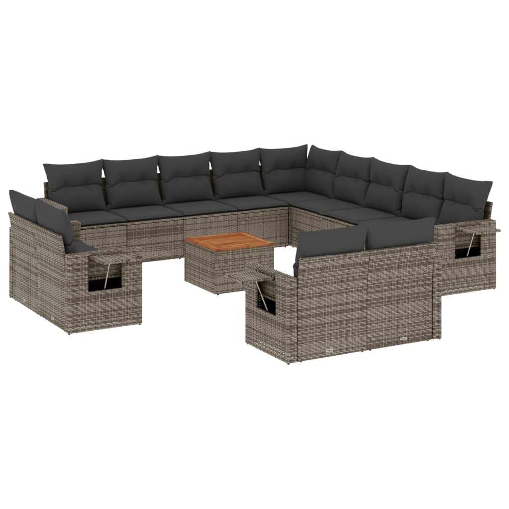 14-delige Loungeset met kussens poly rattan grijs is nu te koop bij PeponiXL, paradijselijk wonen!