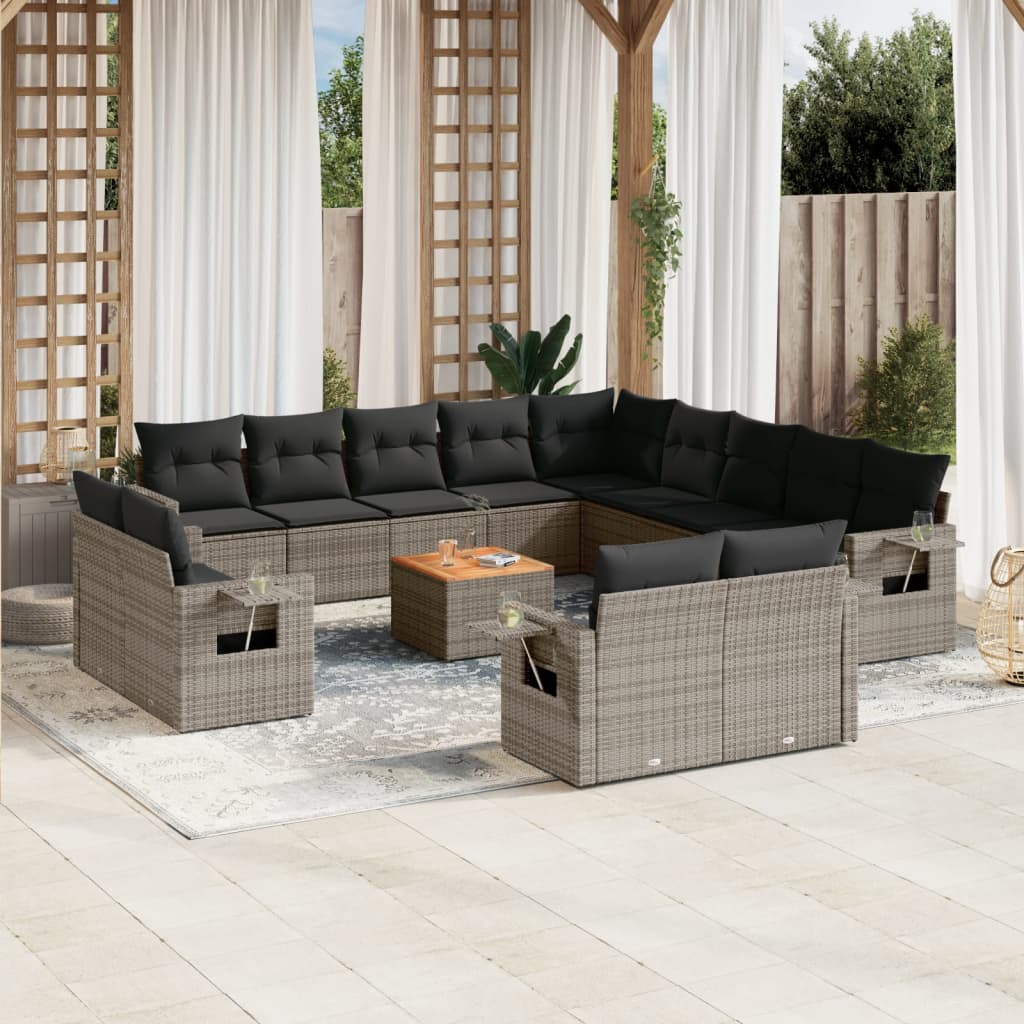 14-delige Loungeset met kussens poly rattan grijs is nu te koop bij PeponiXL, paradijselijk wonen!