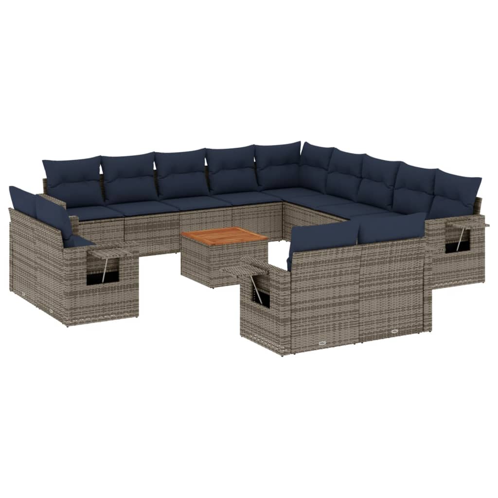 14-delige tuinbankset met kussens, grijs polyrotan is nu te koop bij PeponiXL, paradijselijk wonen!