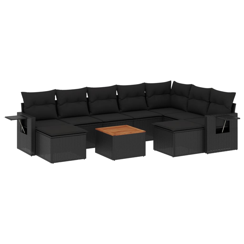 10-delige Loungeset met kussens poly rattan zwart is nu te koop bij PeponiXL, paradijselijk wonen!