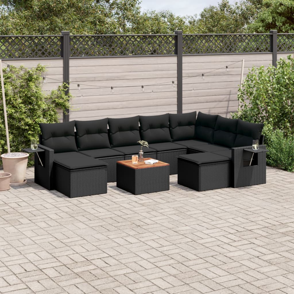 10-delige Loungeset met kussens poly rattan zwart is nu te koop bij PeponiXL, paradijselijk wonen!