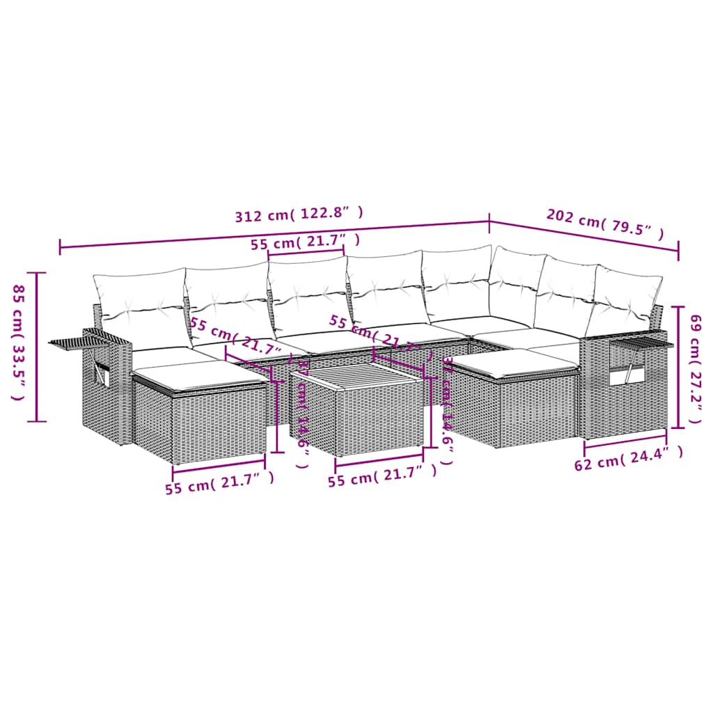 10-delige tuinbankset met kussens van zwart polyrotan is nu te koop bij PeponiXL, paradijselijk wonen!