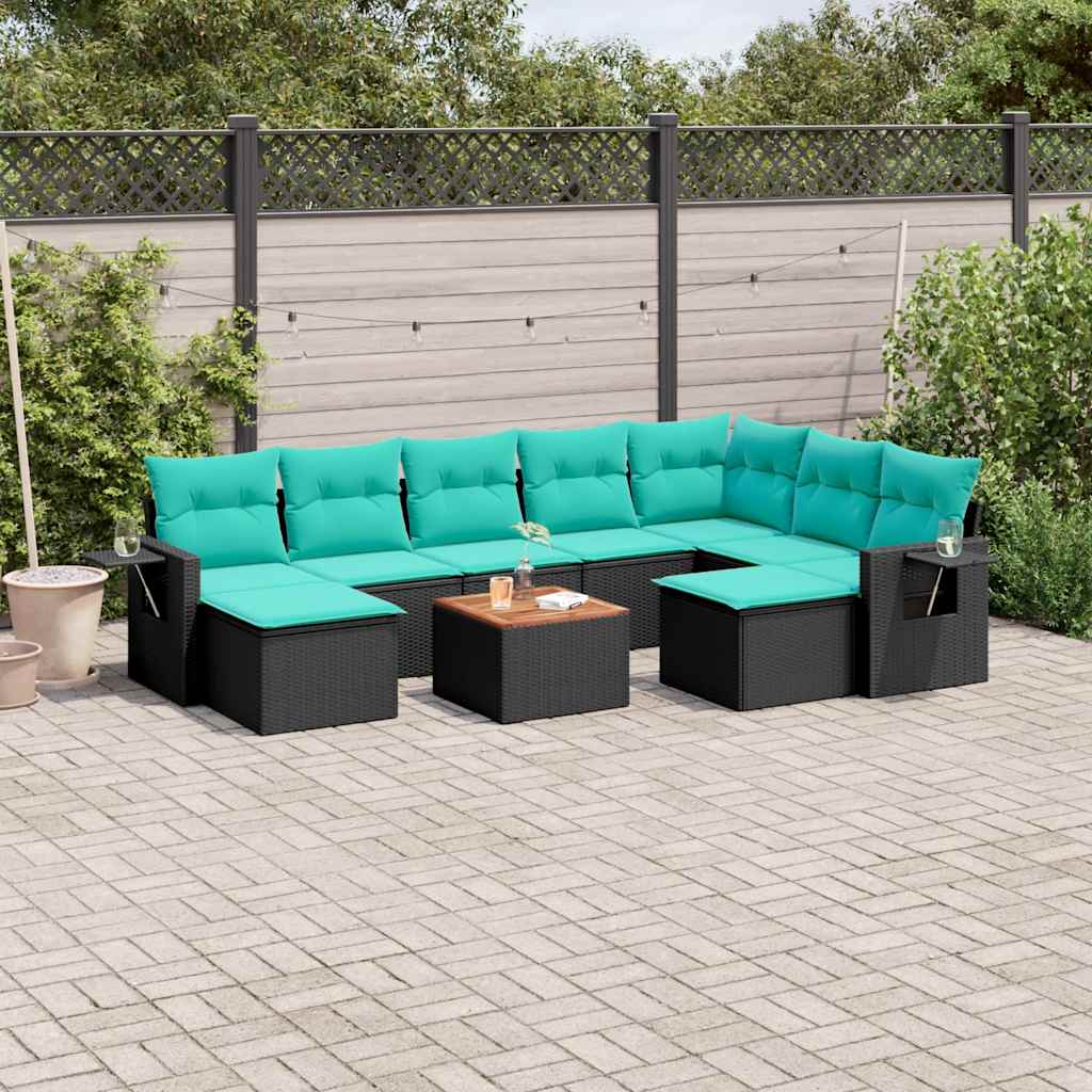 10-delige tuinbankset met kussens van zwart polyrotan is nu te koop bij PeponiXL, paradijselijk wonen!