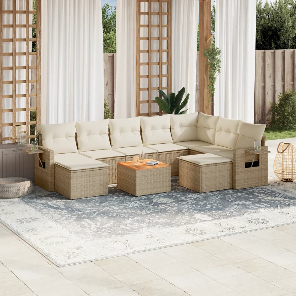 10-delige Loungeset met kussens poly rattan beige is nu te koop bij PeponiXL, paradijselijk wonen!