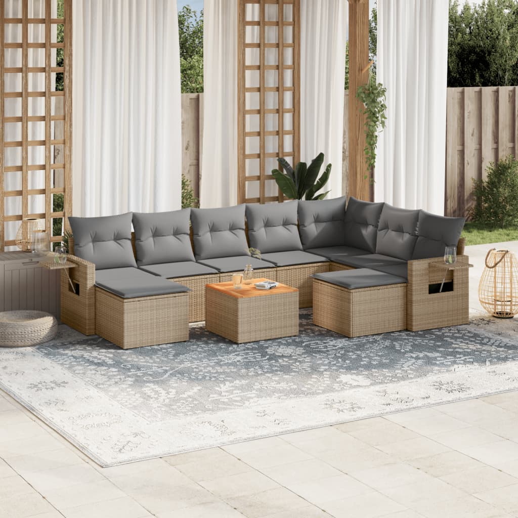 10-delige Loungeset met kussens poly rattan beige is nu te koop bij PeponiXL, paradijselijk wonen!