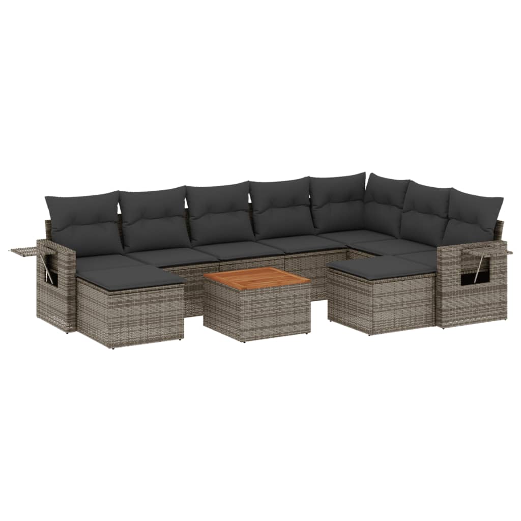 10-delige Loungeset met kussens poly rattan grijs is nu te koop bij PeponiXL, paradijselijk wonen!