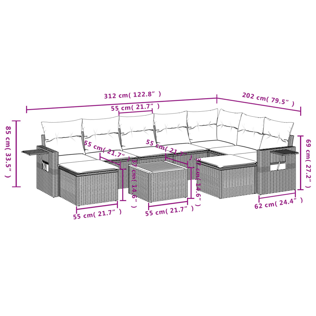 10-delige Loungeset met kussens poly rattan grijs is nu te koop bij PeponiXL, paradijselijk wonen!