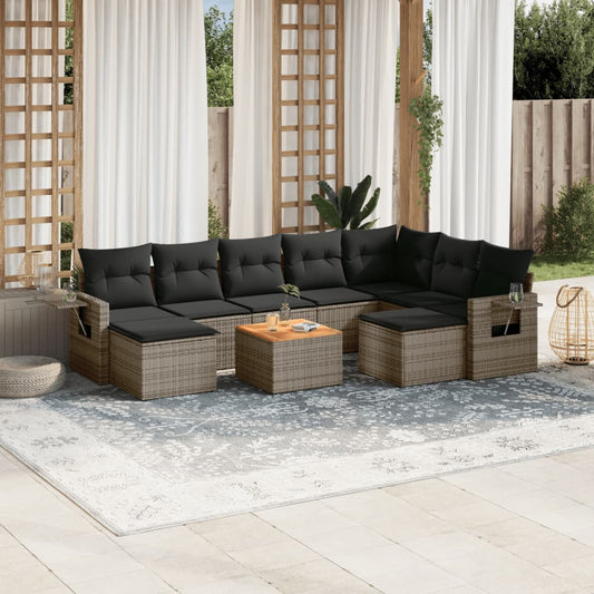 10-delige Loungeset met kussens poly rattan grijs is nu te koop bij PeponiXL, paradijselijk wonen!