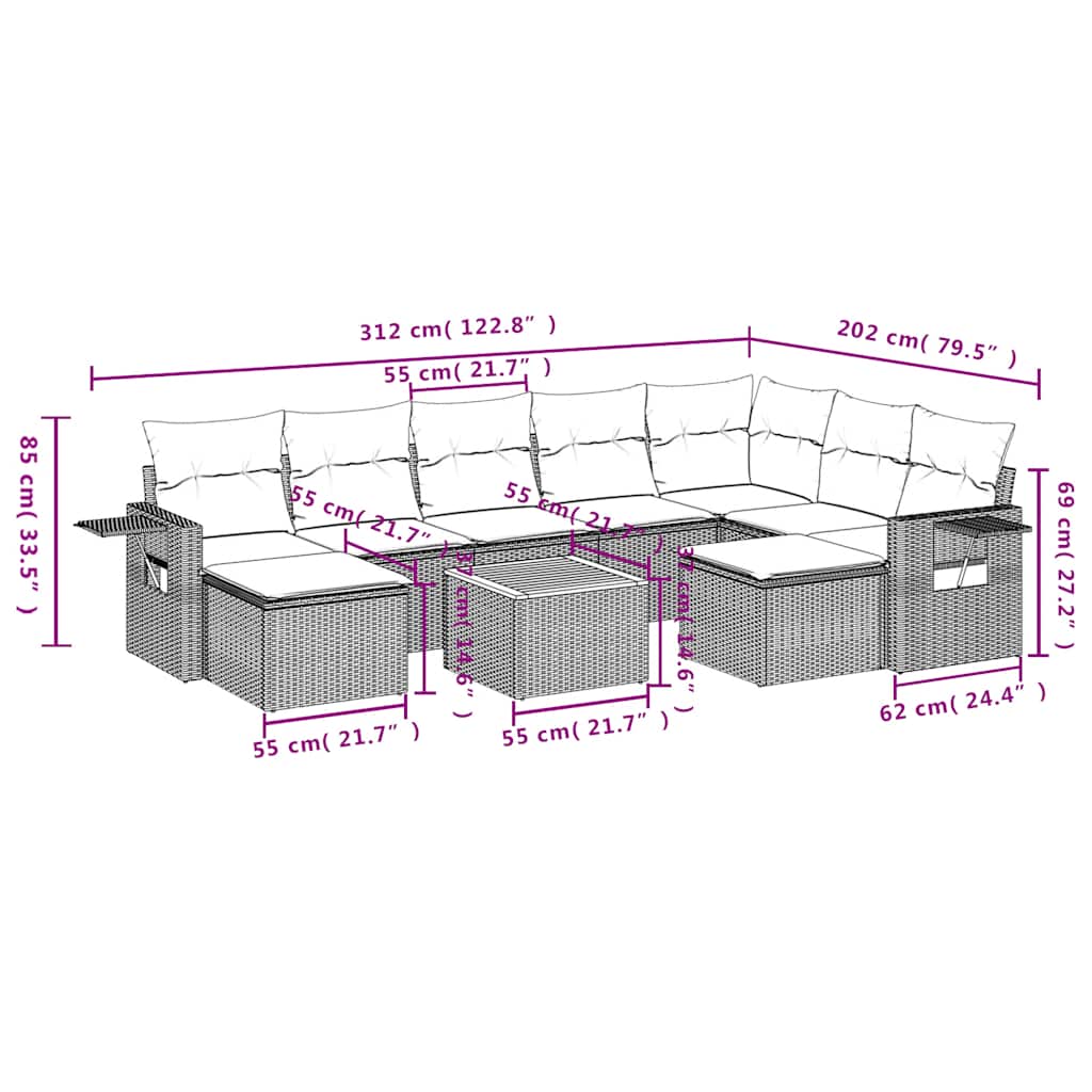 10-delige tuinbankset met kussens, grijs polyrotan is nu te koop bij PeponiXL, paradijselijk wonen!