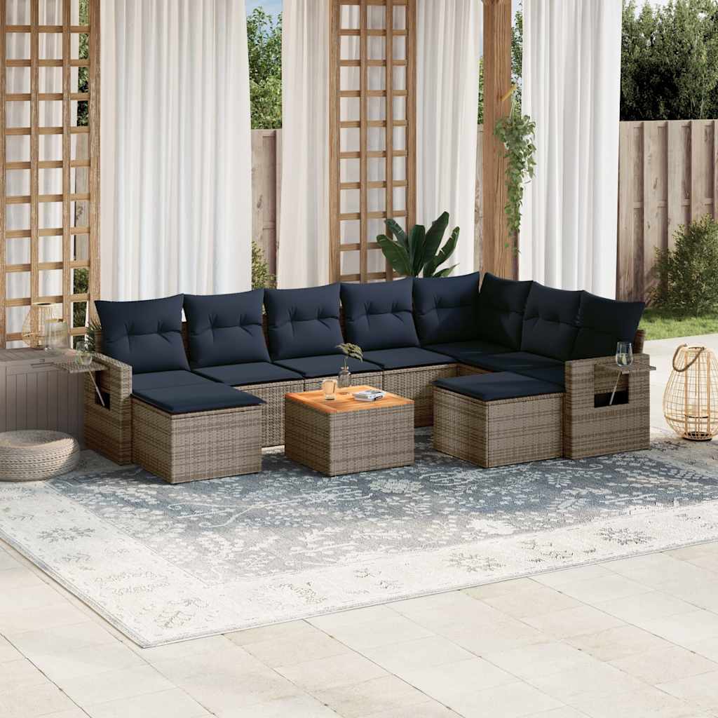 10-delige tuinbankset met kussens, grijs polyrotan is nu te koop bij PeponiXL, paradijselijk wonen!
