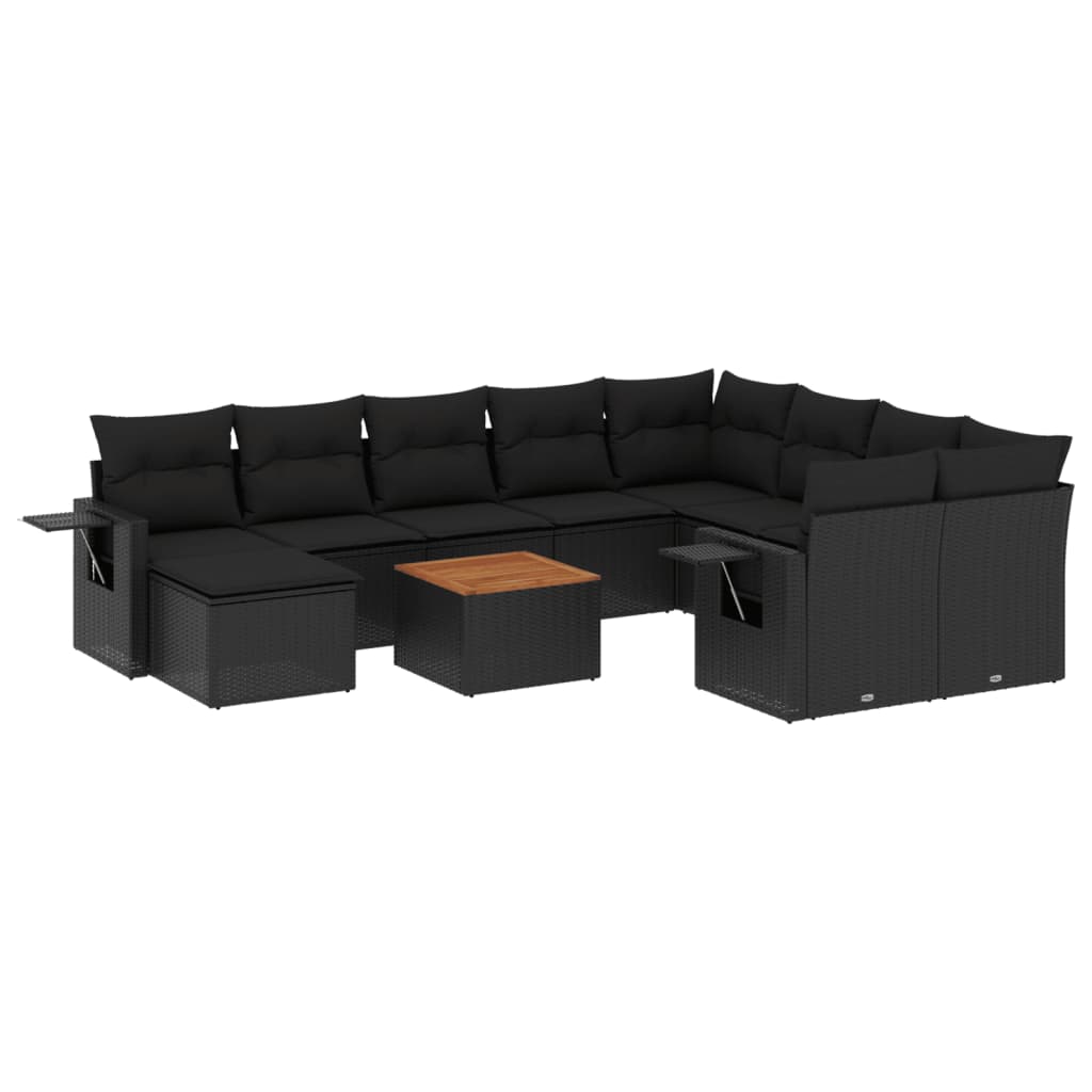 11-delige Loungeset met kussens poly rattan zwart is nu te koop bij PeponiXL, paradijselijk wonen!