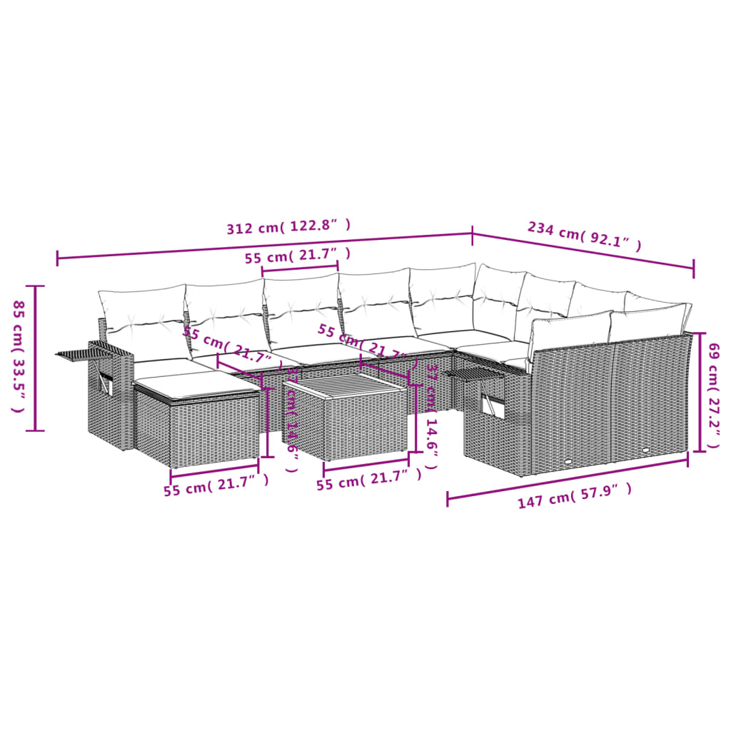 11-delige Loungeset met kussens poly rattan zwart is nu te koop bij PeponiXL, paradijselijk wonen!